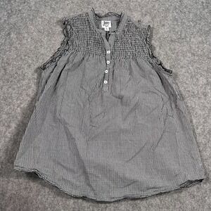 Ivy Jane Black White Gingham Sleeveless‎ Ruffle Blouse Women's Size Small